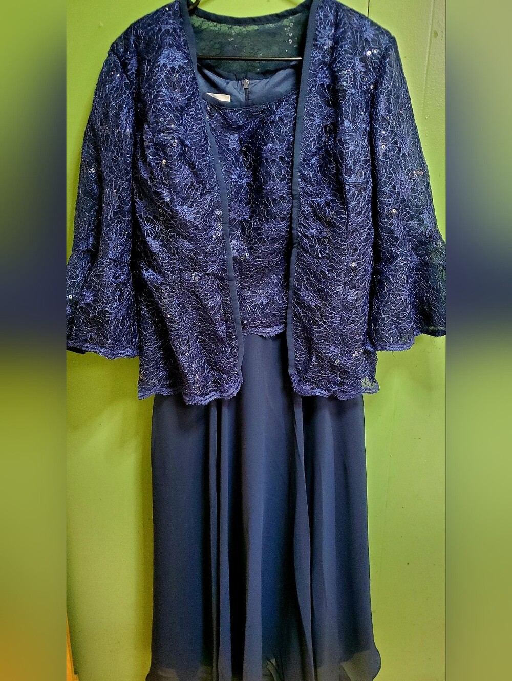 Elegant Navy Lace Jacket & Gown Set - Women's Wedding Dress